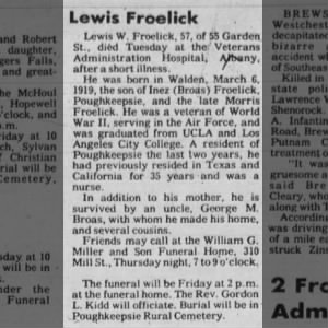 Obituary for Lowls Froolick